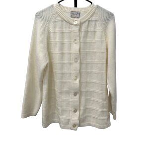 Vintage Cream Wool Knit Button Up Cardigan Classic Warm Winter Sweater